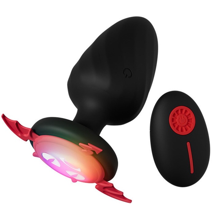 Többfunkciós anális dugó, 12 vibrációs mód, távirányító, vízálló, 9,8x4,1 cm, fekete/piros