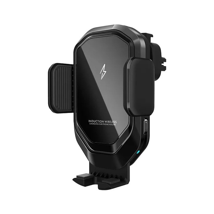 OEM Mágneses autós telefontartó vezeték nélküli töltővel, 15W, szellőzőrácsra rögzíthető, fekete, 111x58x74,5mm