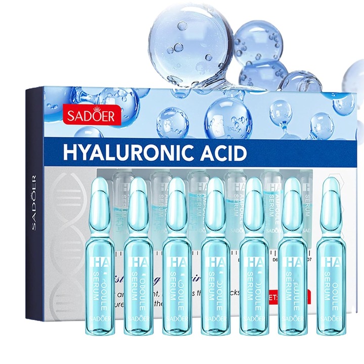 Ser cu acid hialuronic, ser cu acid hialuronic pentru fata, ser hidratant de fata pentru femei si barbati, anti-imbatranire si riduri netede, ser de fata pentru ingrijirea pielii pentru toate tipurile de piele 7x2ml