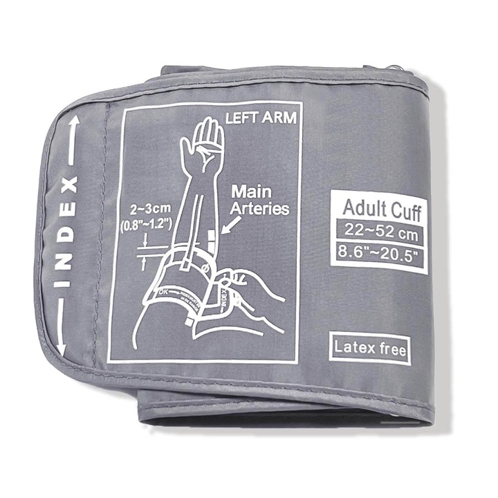 Manseta pentru tensiometru de brat, model universal, reglabila, reutilizabila, pentru brat 22-52cm, YQLAFT, Gri