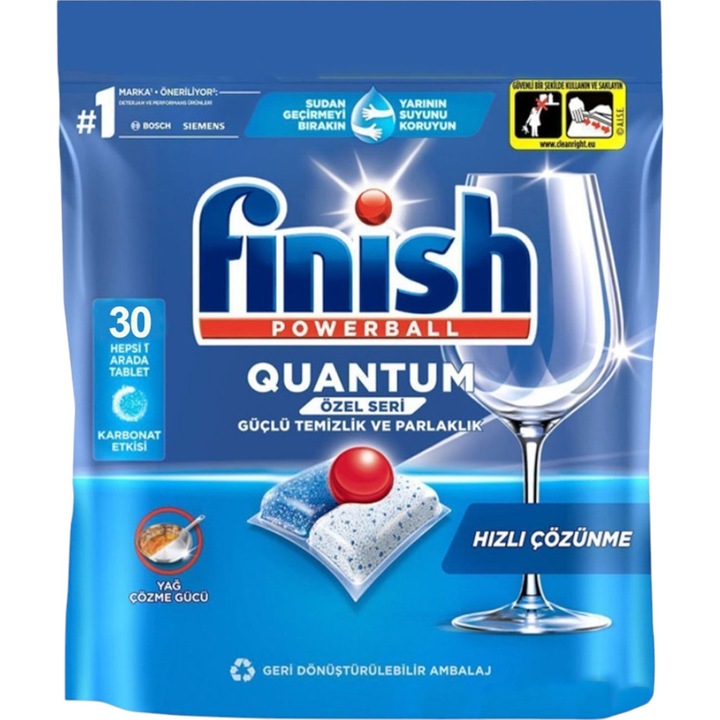 Табелтки за съдомиялна машина Finish, Quantum, Всичко в едно, 30 броя