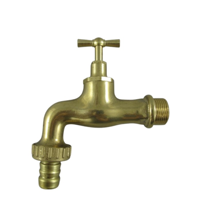 Sárgaréz kerti csap 3/4” tömlőcsatlakozóval, falra szerelhető, klasszikus kivitel, tartós, időjárásálló, L. 12 x 15 x 3 cm