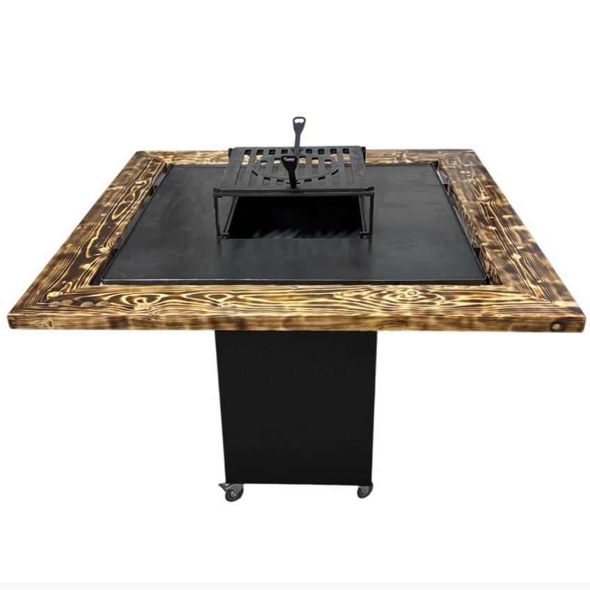 Fire Pit, Gratar cu plita 97.5 x 97.5 cm din otel 8 mm pe lemne