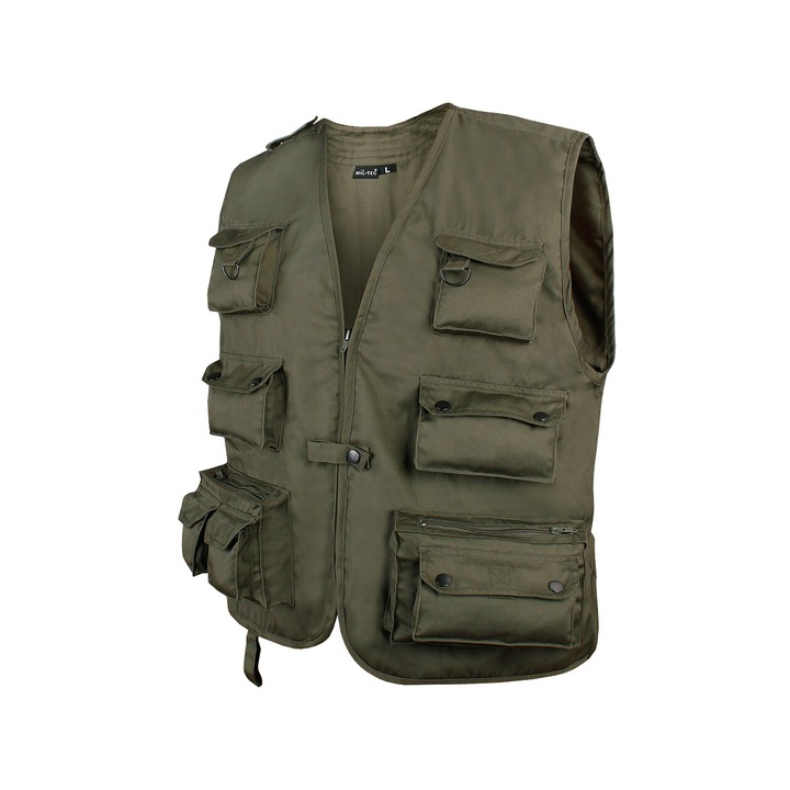 Vesta sport barbati, Mil-Tec, Jagd, 14 buzunare, impermeabila, verde, bumbac/poliester, 4XL INTL