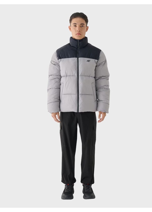 Jacheta barbati 4F, umplutura sintetica, impermeabila, gri, poliester, Gri