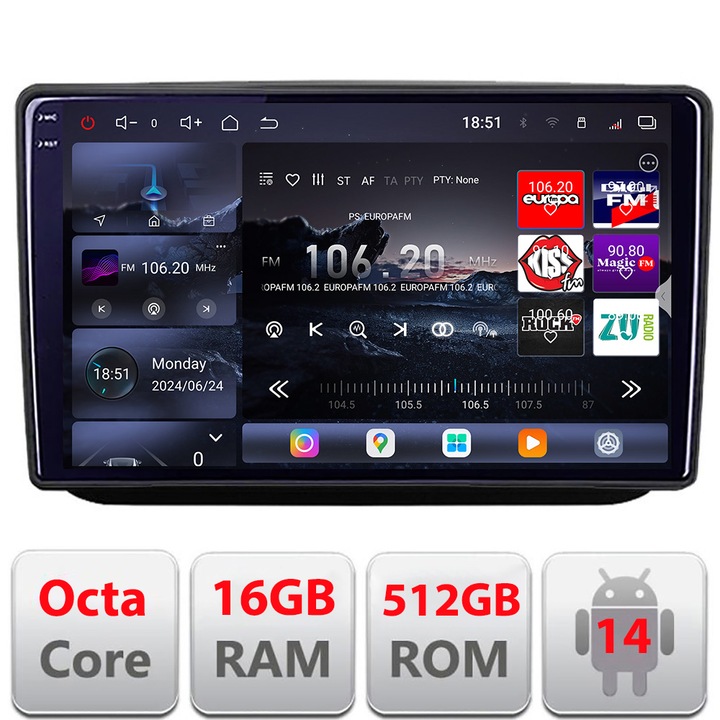 Navigatie Skoda Fabia 2 2009-2014 Android radio gps internet 8 core QLED 2K 12+256GB 360GB Edotec