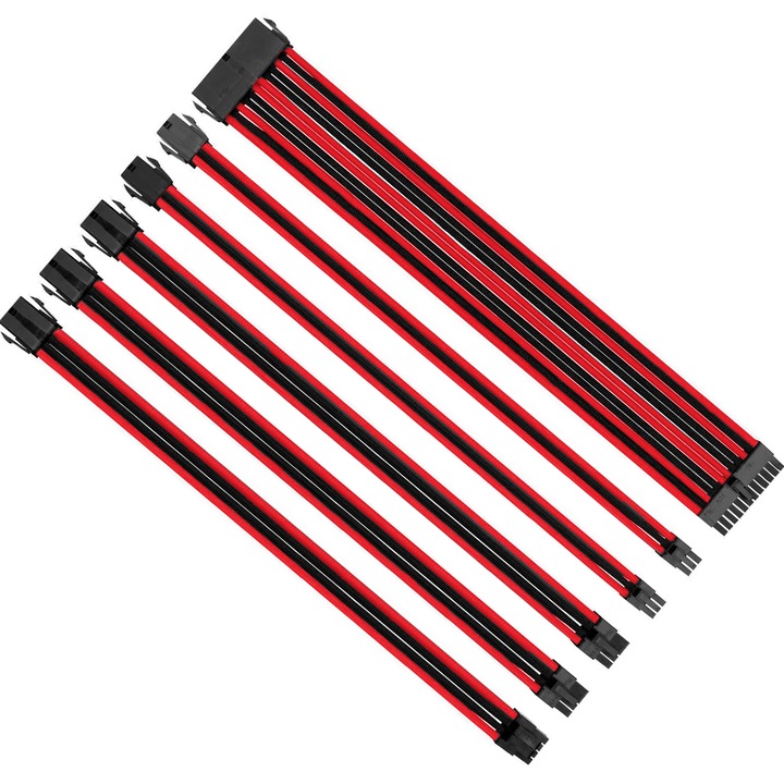 Set cabluri extensie alimentare PC 24pini 8pini 6pini negru rosu 300mm