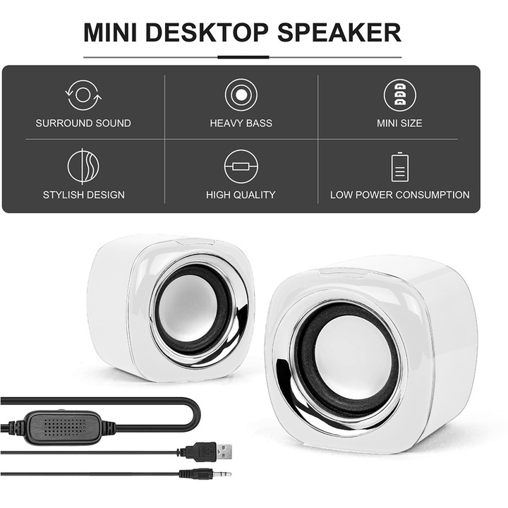 Mini PC hangszórók, galvanizált, fekete-fehér, aranyfehér, 7.3x7.2x7.2cm