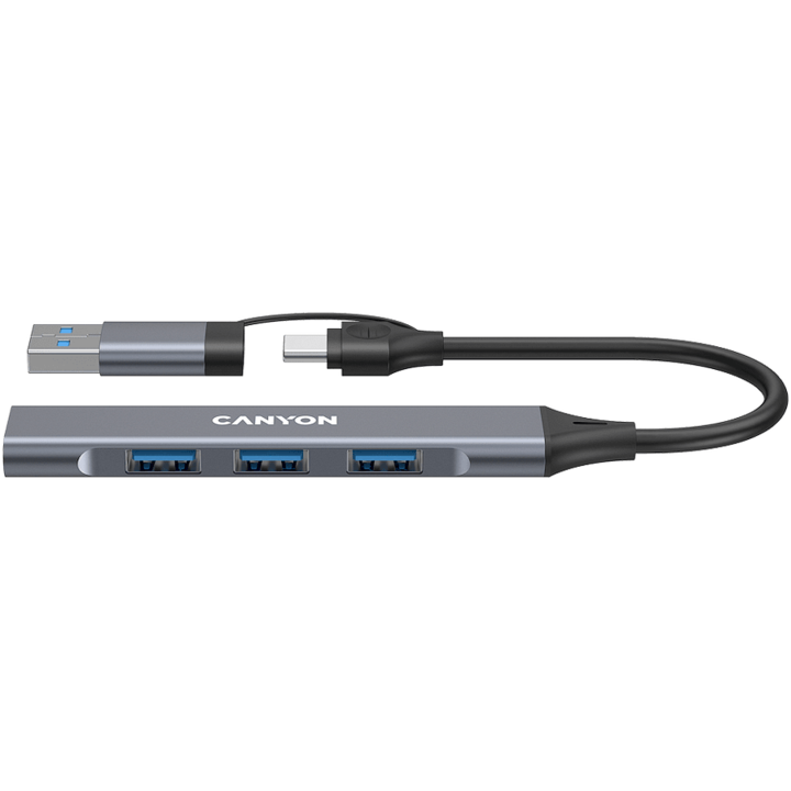 Хъб CANYON, DS-02, 4in1, USB-A/C, Сив