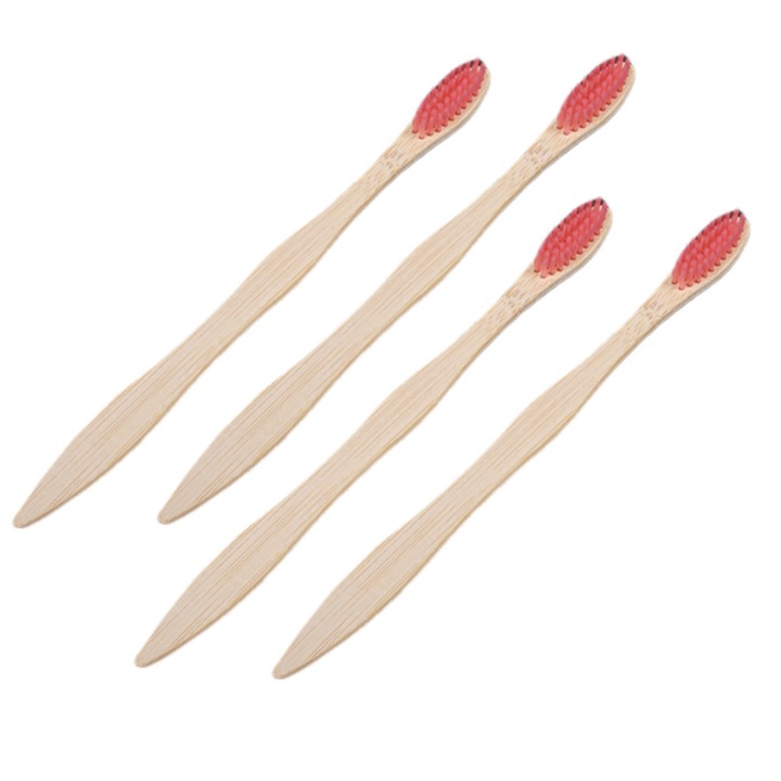 Bambusz és szén fogkefekészlet, 4 darabos, felnőtteknek és gyerekeknek, minimalista, kompakt kialakítás