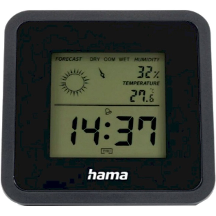 Настолен часовник Borneo, Термометър, Влагомер, Вътрешно ползване, 0°C до 50°C, 20% до 95%