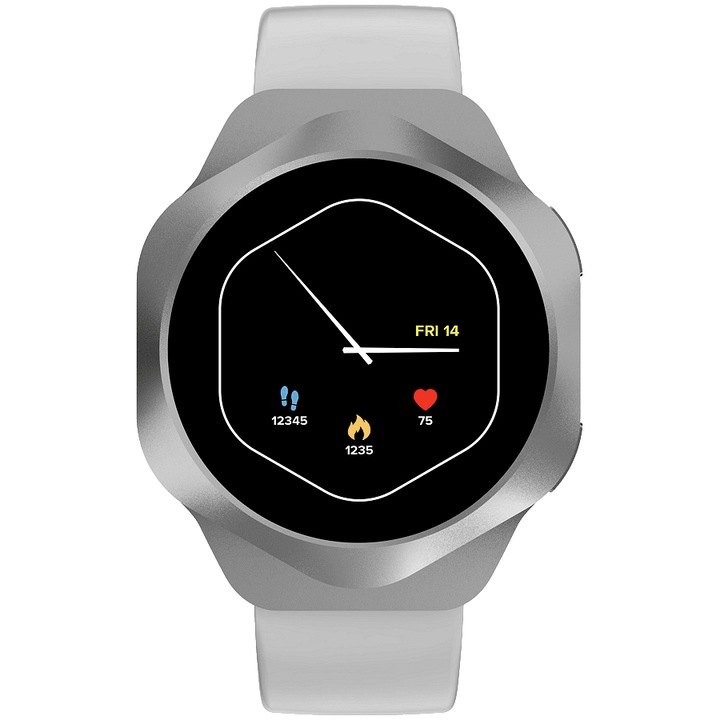 CANYON Hexagon SW-88 BT-CALL Silver смарт часовник (1.43" AMOLED 466×466, Always-On, Bluetooth 5.3, IP67, 123 спортни режима)