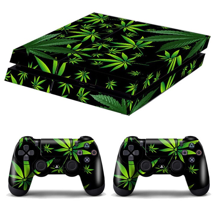 Dekoratív matricák PS4 játékkonzolhoz, levélminta, zöld/fekete