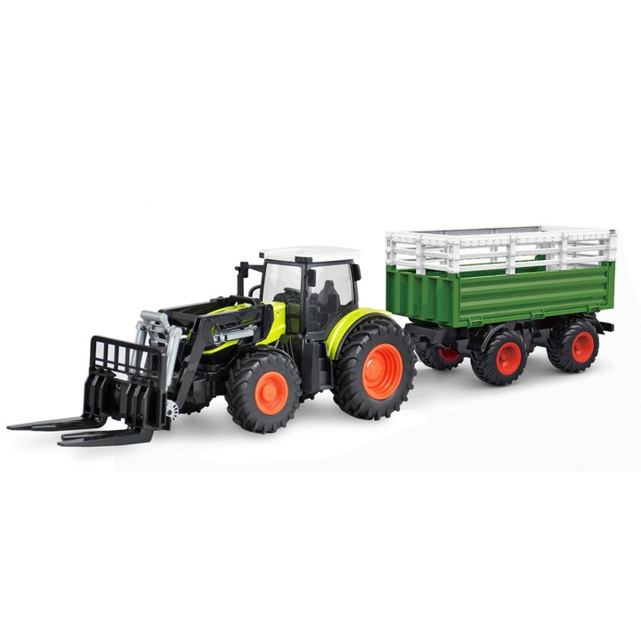 Tractor RC Amewi 1:24 cu accesorii XL, lumini, sunet, 190x145x120mm