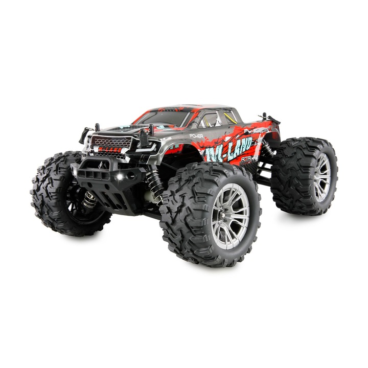 Masinuta Amewi M-Land MonsterTruck 1:16, 4WD, viteza maxima 48 km/h, LED, rosu