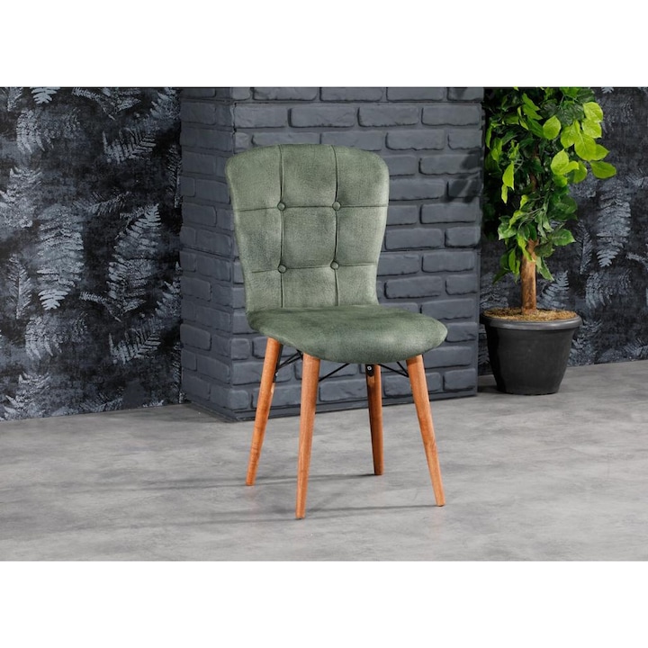 Scaun Diamond Verde, dining, bucatarie, tapitate cu material textil, picioare lemn, 90cm x 45cm x 43 cm - Desire Furniture