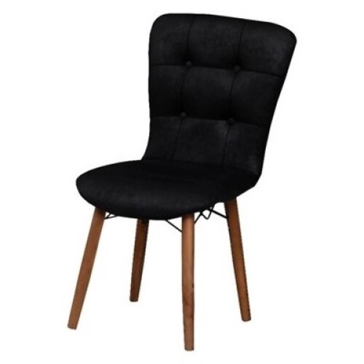 Scaun Diamond Negru, dining, bucatarie, tapitate cu material textil, picioare lemn, 90cm x 45cm x 43 cm - Desire Furniture