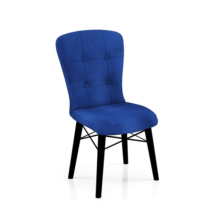 Scaun Babyface Diamond Albastru, un bucat, living, bucatarie, tapiterie din stofa catifea, lemn, picioare negru, 90 cm x 45 cm x 43 cm - Desire Furniture