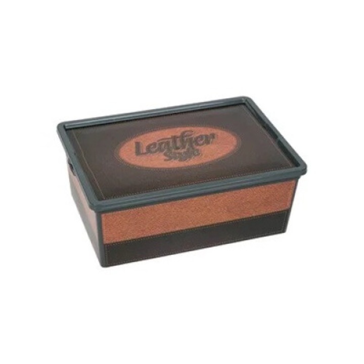 Műanyag tárolódoboz bőr tetővel 10l