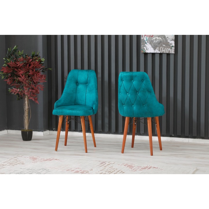 Стол, трапезарен, кухненски, тапициран с дамаска, дървени крака, 95см x 50см x 45см - Мебели Desire