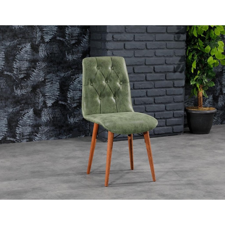 Scaun Parfum Verde, dining, bucatarie, tapitate cu material textil, picioare lemn, 90cm x 45cm x 43 cm - Desire Furniture