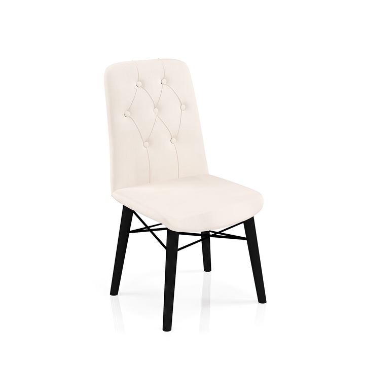 Scaun Babyface Parfum Crem, un bucat, living, bucatarie, tapiterie din stofa catifea, lemn, picioare negru, 90 cm x 45 cm x 43 cm - Desire Furniture