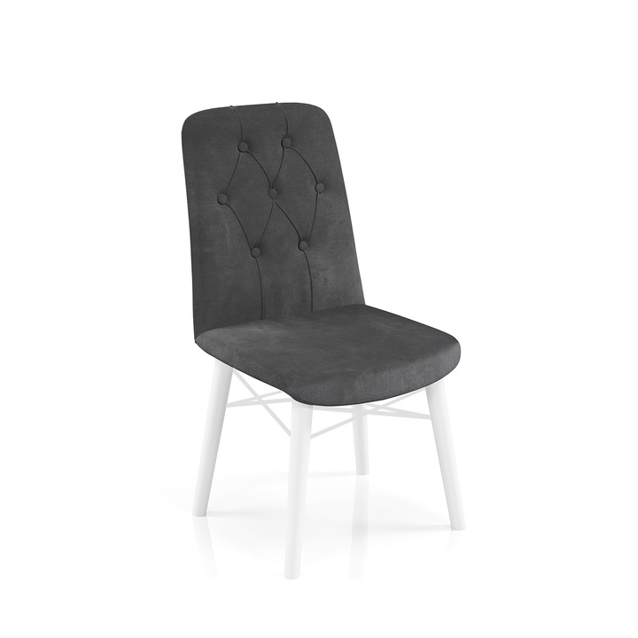 Scaun Babyface Parfum Gri antracit, un bucat, living, bucatarie, tapiterie din stofa catifea, lemn, picioare albe, 90 cm x 45 cm x 43 cm - Desire Furniture