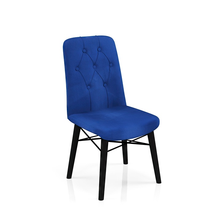 Scaun Babyface Parfum Albastru, un bucat, living, bucatarie, tapiterie din stofa catifea, lemn, picioare negru, 90 cm x 45 cm x 43 cm - Desire Furniture