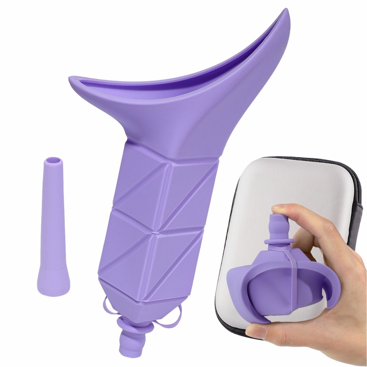 Dispozitiv urinal pentru femei, HIEERBUS, pliabil, din silicon, portabil, violet, pentru camping si calatorii
