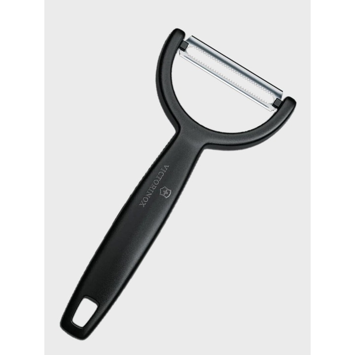 Victorinox zöldséghámozó, recés pengéjű modell, rozsdamentes acél, fekete, 145x63mm