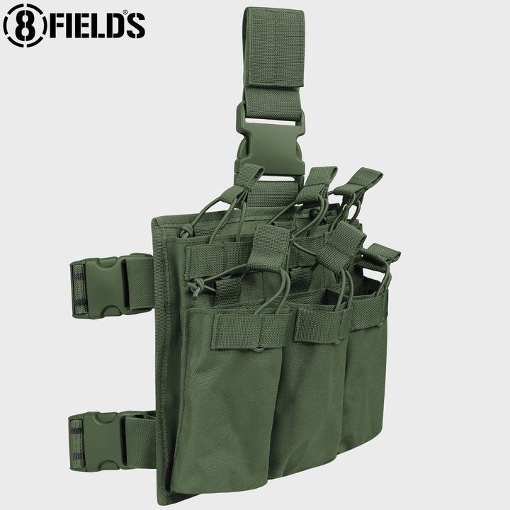 Panou Pentru 6 Incarcatoare, 8Fields, Material Poliester 1000D, Montare 2 Curele Cu Prindere Tip Clips La Coapsa, Inchideri Catarame Pentru Deconectare Rapida, Curele Ajustabile Pentru Picioare Cu Benzi Elastice, 24.5 x 21.5 cm, Olive