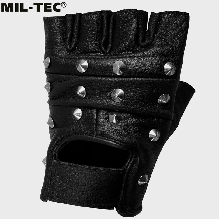 Manusi sport, Mil-Tec, piele naturala, fara degete, cu tinte, negru, S