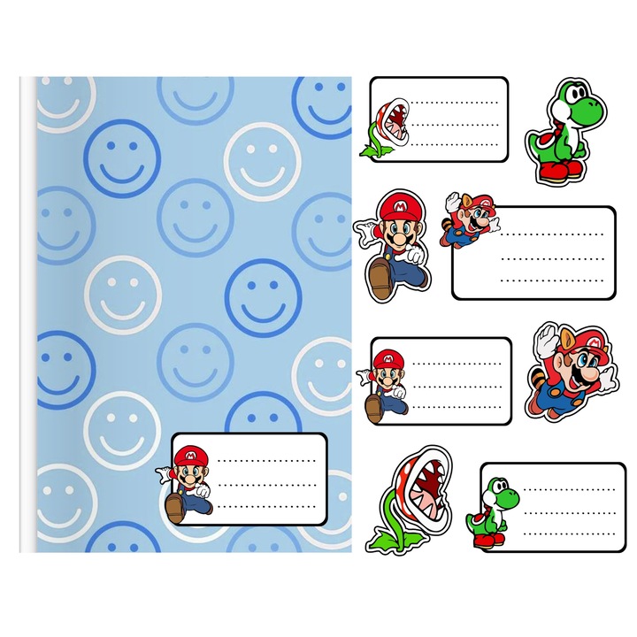 Комплект от 8 стикера за тефтер, World Case, Super Mario герои, 10x12 см, многоцветни
