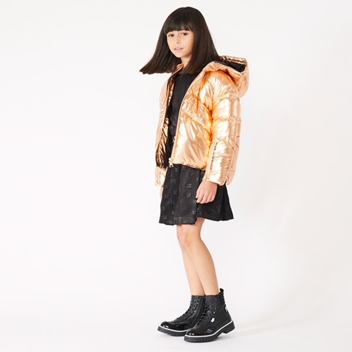 Jacheta de puf pentru fete, Karl Lagerfeld, roz, 100% poliester, cu gluga, 156 CM