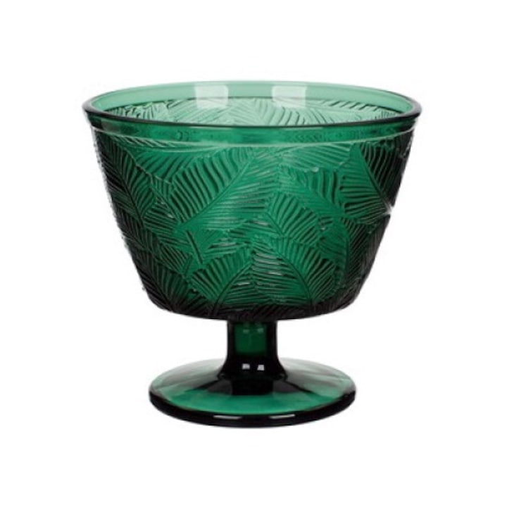 Bol din Sticla cu Picior Verde Tropical pentru Inghetata 300ml