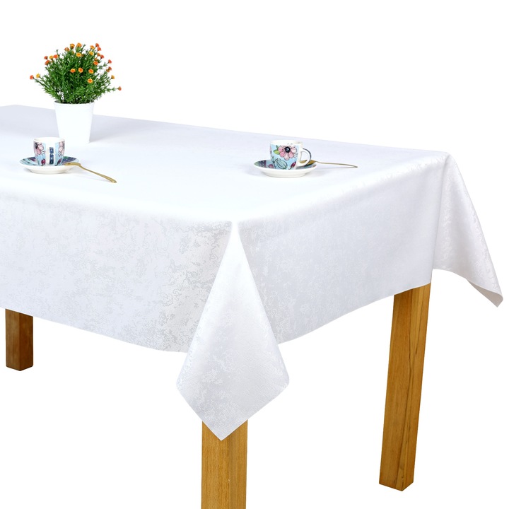 Invitta asztalterítő, elegáns márvány, foltálló, 140x220 cm, fehér, téglalap alakú