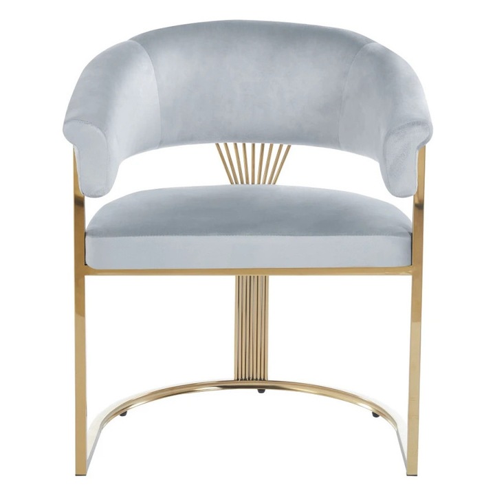 Scaun dining, cadru metalic auriu, tapiterie catifea, Gri/Auriu