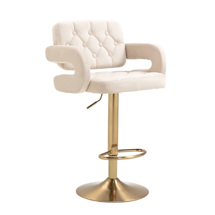 Set 2 Scaune Bar Premium, Catifea, Scaun Reglabil, Inaltime Ajustabila, Scaun Rotativ 360° Cu Suport Picioare Integrat, Design Modern, Baza Metalica Din Otel Stabil, Tapiterie Eleganta Pentru Bucatarie, Bar Sau Restaurant, Scaun Bar Bej