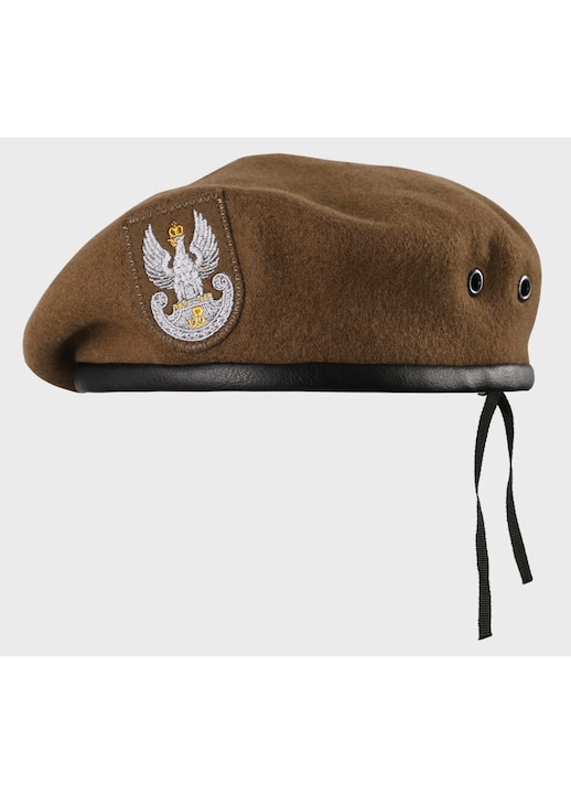 Beret militar, BB-TEX, model WOT cu vultur, material 100% lână naturală, culoare maro, circumferință 64 cm