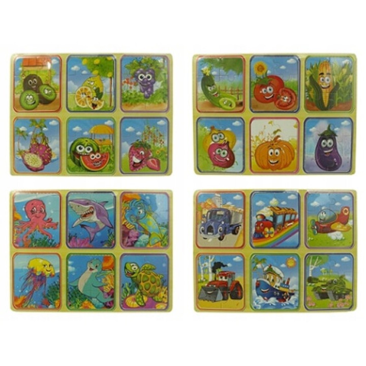 Puzzle din lemn set 6 imagini, Norimpex, animale marine, 30x30cm