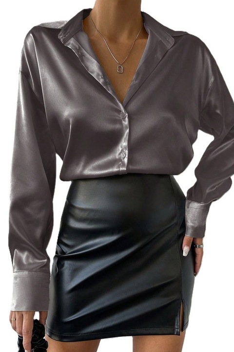 Camasa Dama, Eleganta, Satin, Croiala Lejera, Cu Umeri Cazuti, Gri