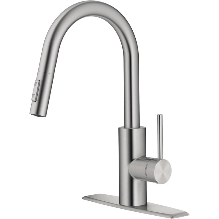 Кухненски смесител Elindor® с издърпващ се душ, регулируема струя, модерен дизайн, сребрист