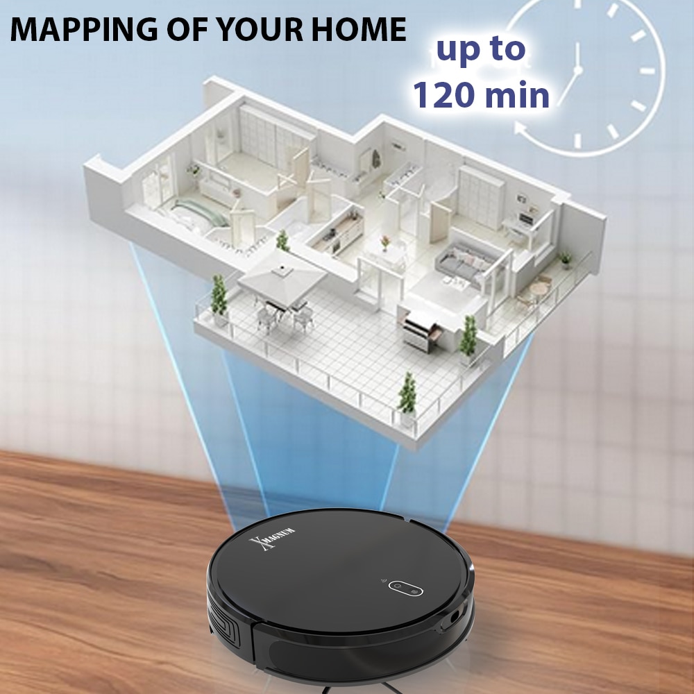 Aspirator robot MAGNUM X, aplicare, Curatare uscata si umeda, putere 3000 Pa, Navigare cu laser, WiFi, Harta zonei, Telecomanda, Negru