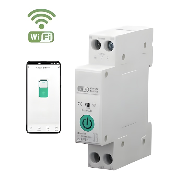 Siguranta automata Wi-Fi,1-63A, 1P, pentru casa inteligenta, compatibil cu aplicatiile Tuya, Smart Life