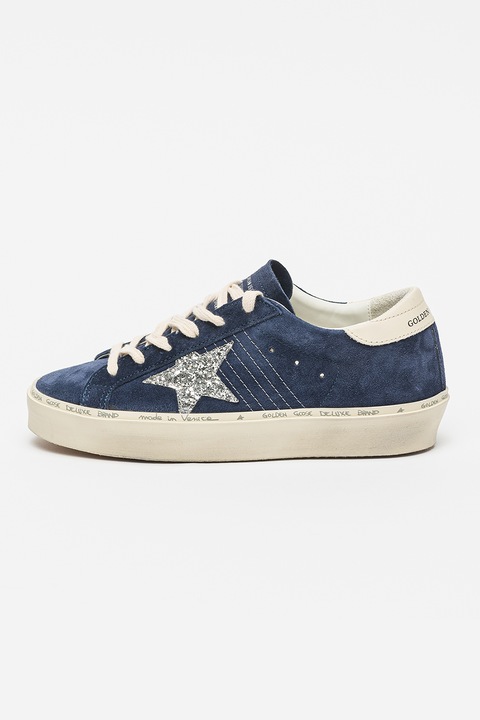 GOLDEN GOOSE, Pantofi sport Hi Star Classic din piele intoarsa cu detaliu cu stea stralucitoare, Albastru prafuit