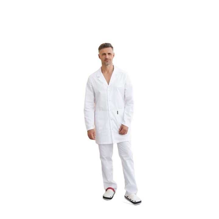 Haina medical pentru barbati Inwhite, bumbac/poliester, alb, 2 buzunare, 4XL