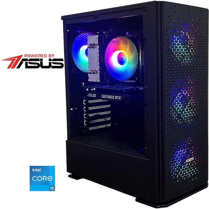 Настолен компютър Gaming Serioux Powered by ASUS, Intel® Core™ i5-13400F, 32GB DDR4, 1TB SSD, ASUS Dual GeForce RTX™ 4060 OC 8GB GDDR6, No OS, Черен