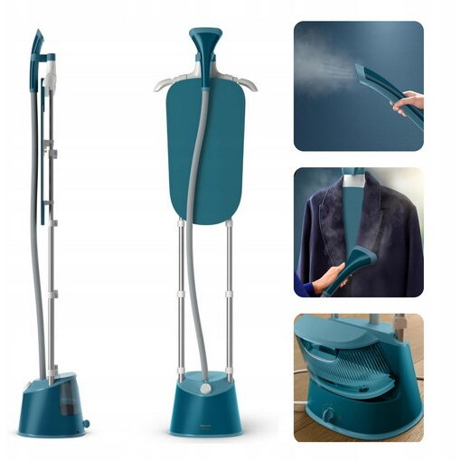Aparat de calcat cu abur vertical Philips Seria 1000 STE1040/20, 1800 W, Rezervor 1.8 l, Debit de abur 36 g/min, 3 setari abur, Albastru