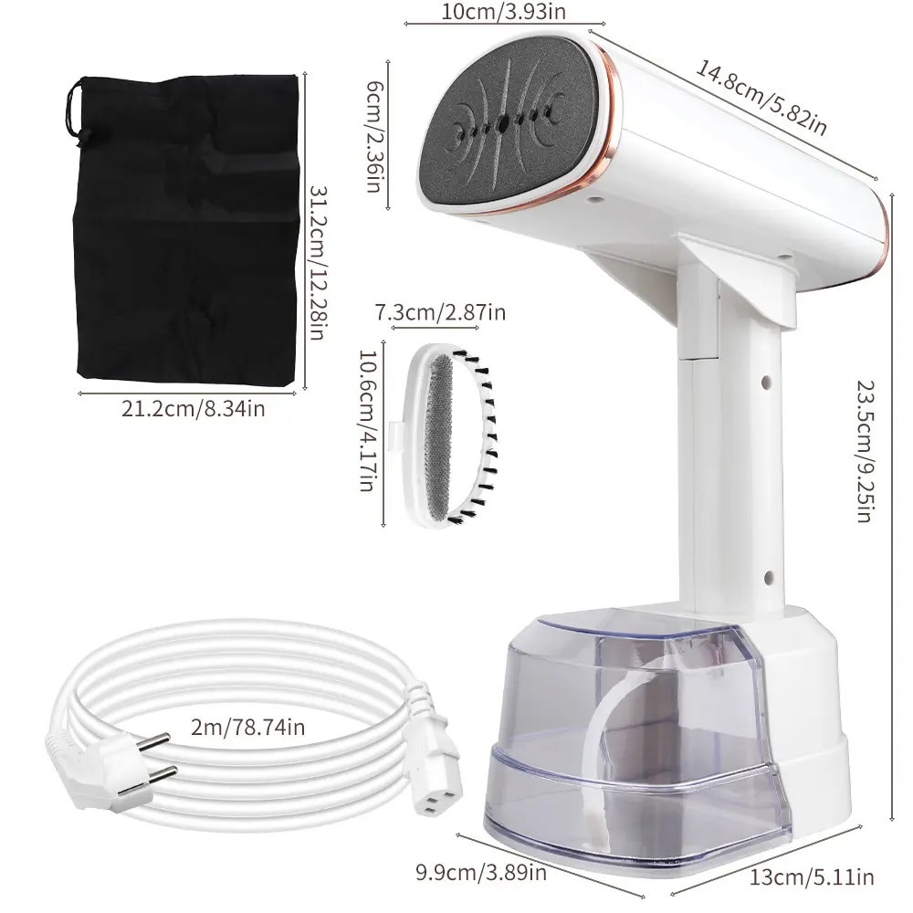Fier de calcat Vertical cu Abur Wanty®, Display LCD, 1500W, 20s Timp de incalzire, Debit de abur 24 g/min, Doua moduri de temperatura 130°C si 150°C, Rezervor de 400 ml, Perie, Manusa protectie si Bila Anti-incalcire rufe incluse, Sac de depozitare, Alb
