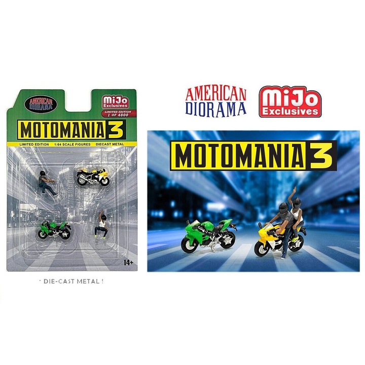 Moto Mania #3 figurakészlet, 1:64 American Diorama